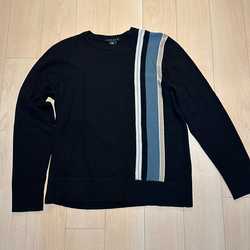 Theory Sweater in Black with Stripes in Blue and Beige